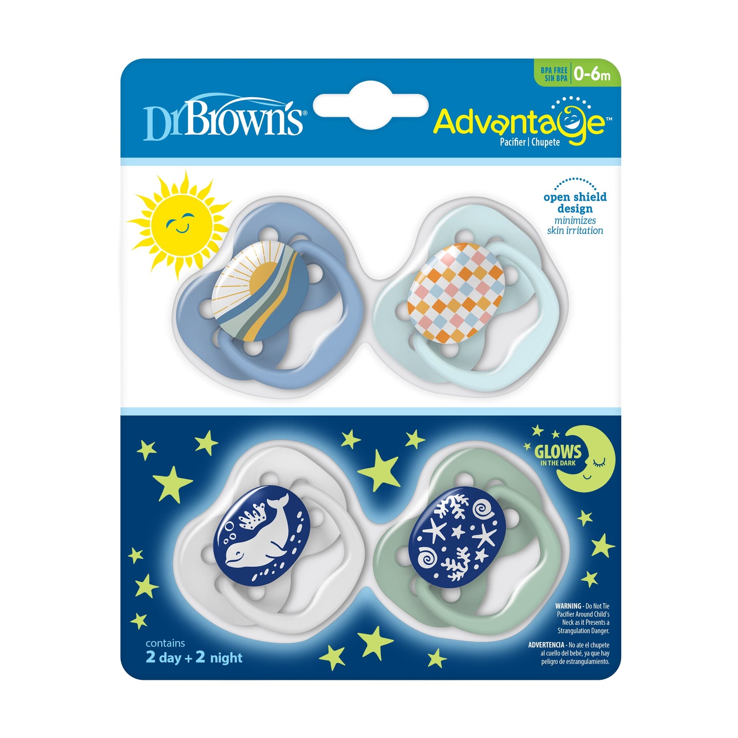 Advantage Baby Pacifier, Fully Symmetrical, Silicone Bulb, 0-6M, BPA Free, Sunrise/Glow, 4 Pack