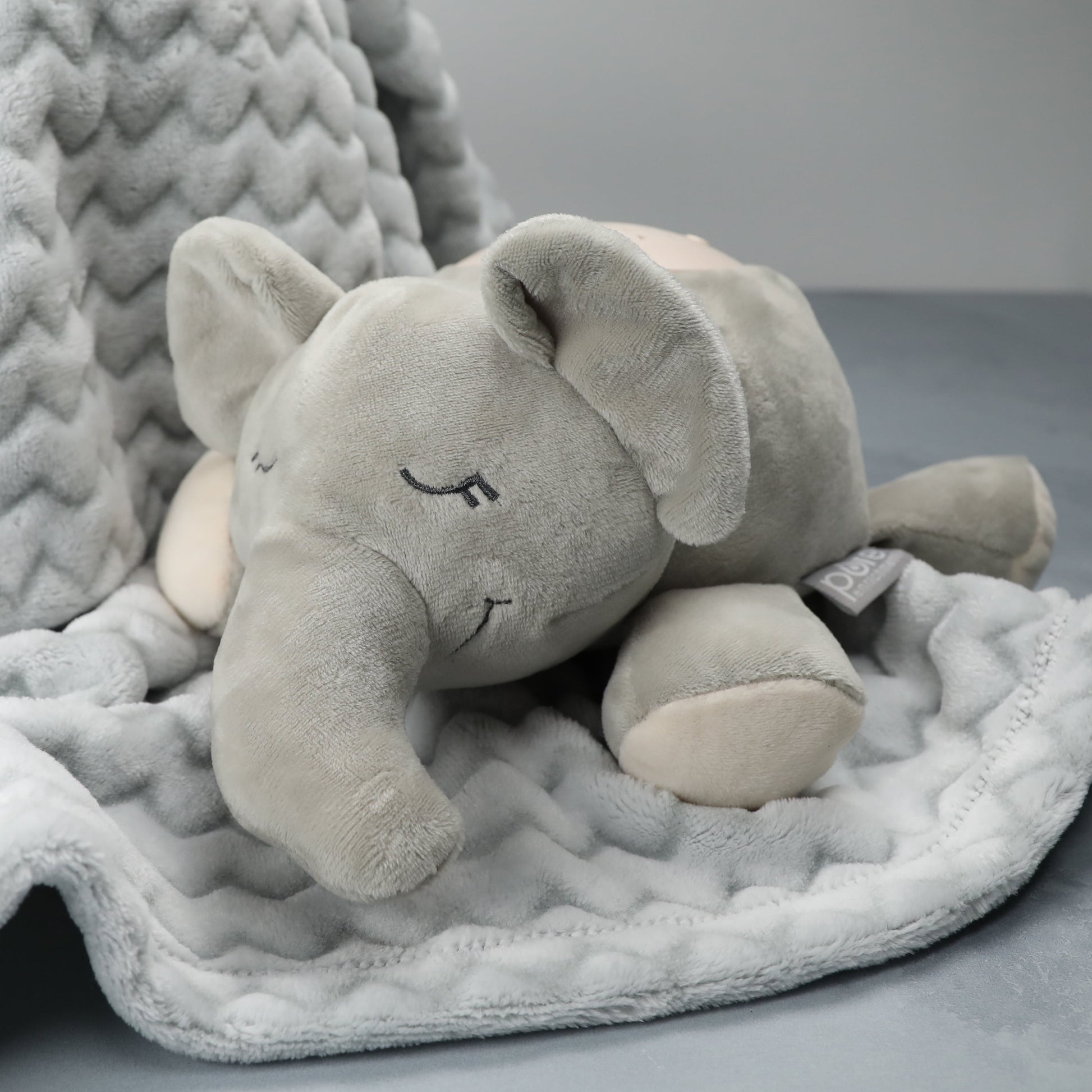 Purebaby Sound Sleepers Portable Baby Sound Machine & Star Projector - Plush Sleep Aid for Baby and Toddlers, Night Light, 10 Lullabies, White Noise, and Heartbeat Sounds (Elephant)