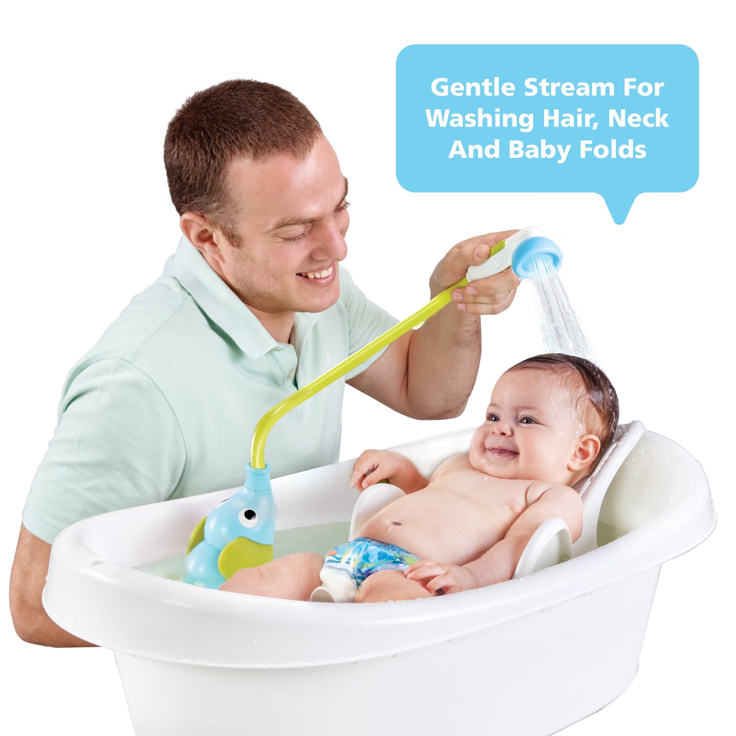 Elephant Baby Shower™ - Blue Elephant Water Pump and Trunk Spout Rinser - for Newborn Babies in Tub or Sink