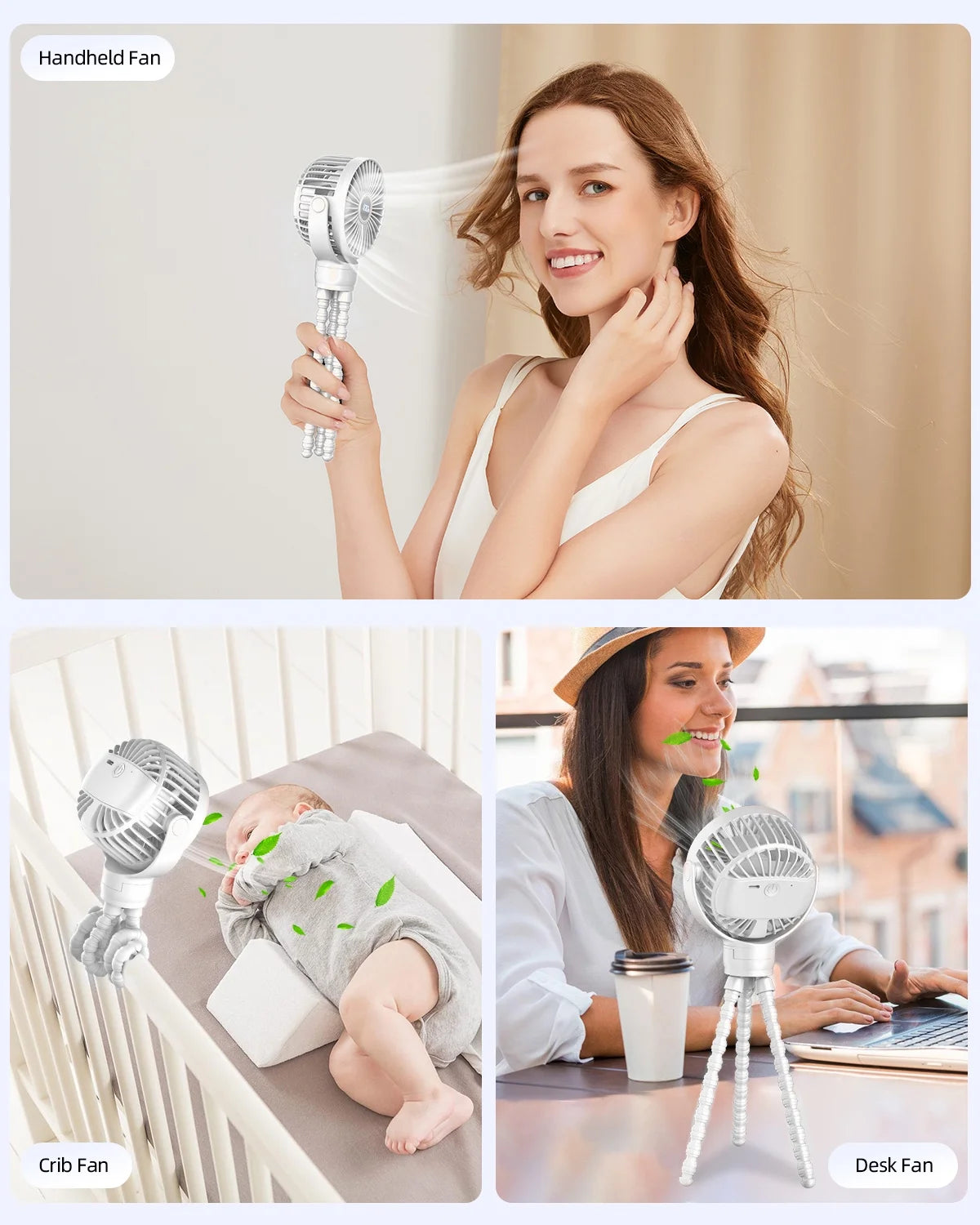 Portable Baby Stroller Fan,Clip on Fan for Stroller and Car Seat, Safe and Quiet,4000Mah, 3-Speed Adjustable