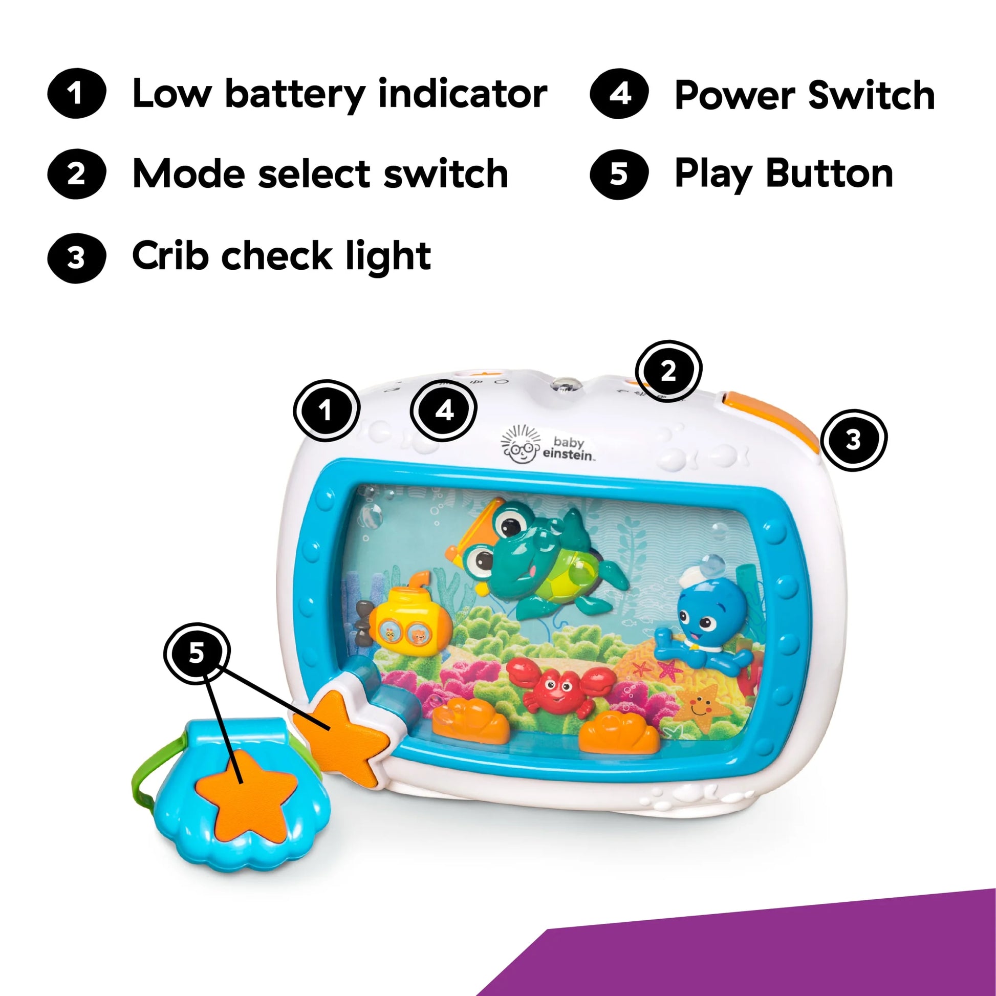 Sea Dreams Soother Sleep Sound Machine with White Noise and Remote, Multicolor, for Infants and Kids, 0 Months+