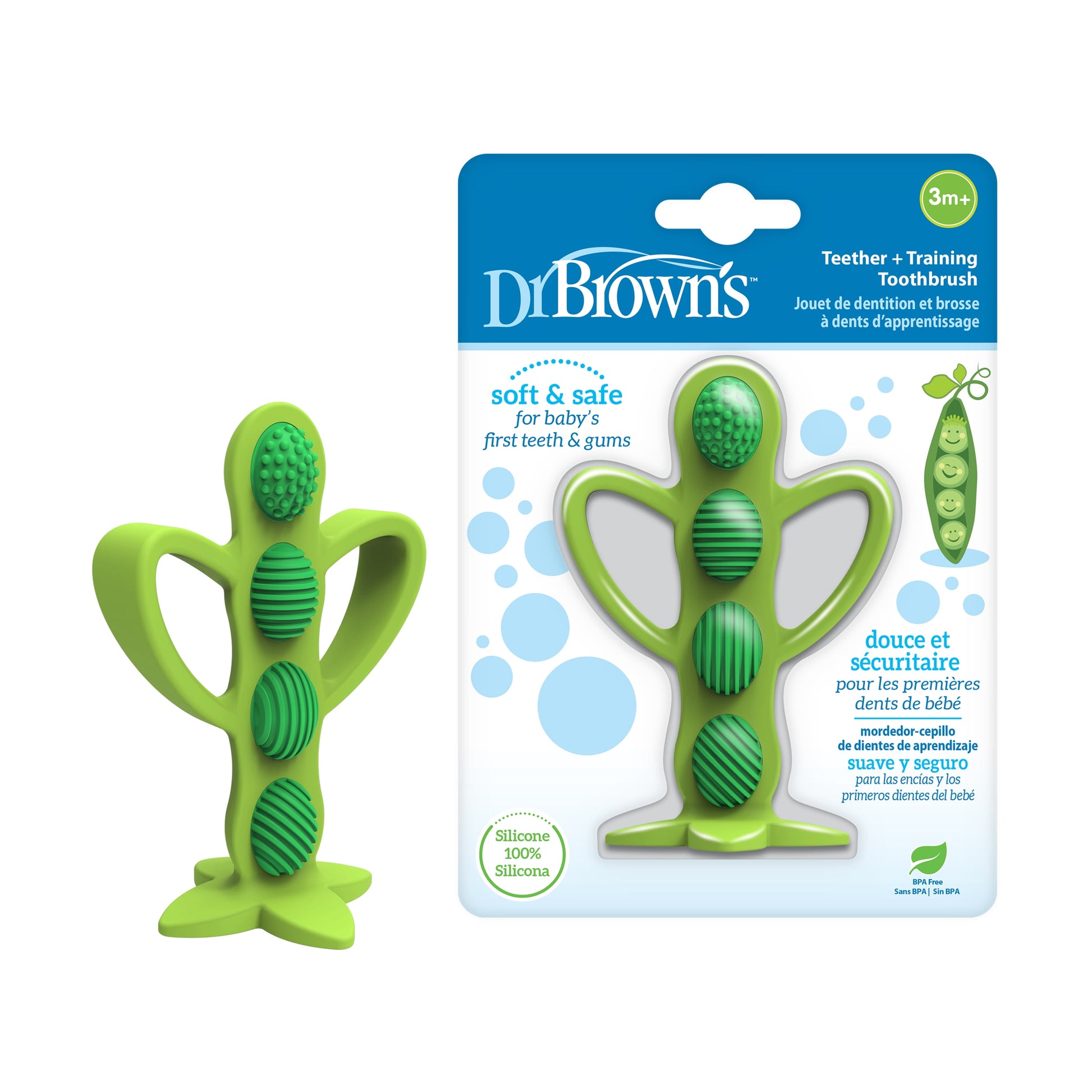 Peapod Teether & Training Toothbrush, Soft 100% Silicone, BPA Free, 3M+, 1 Pack