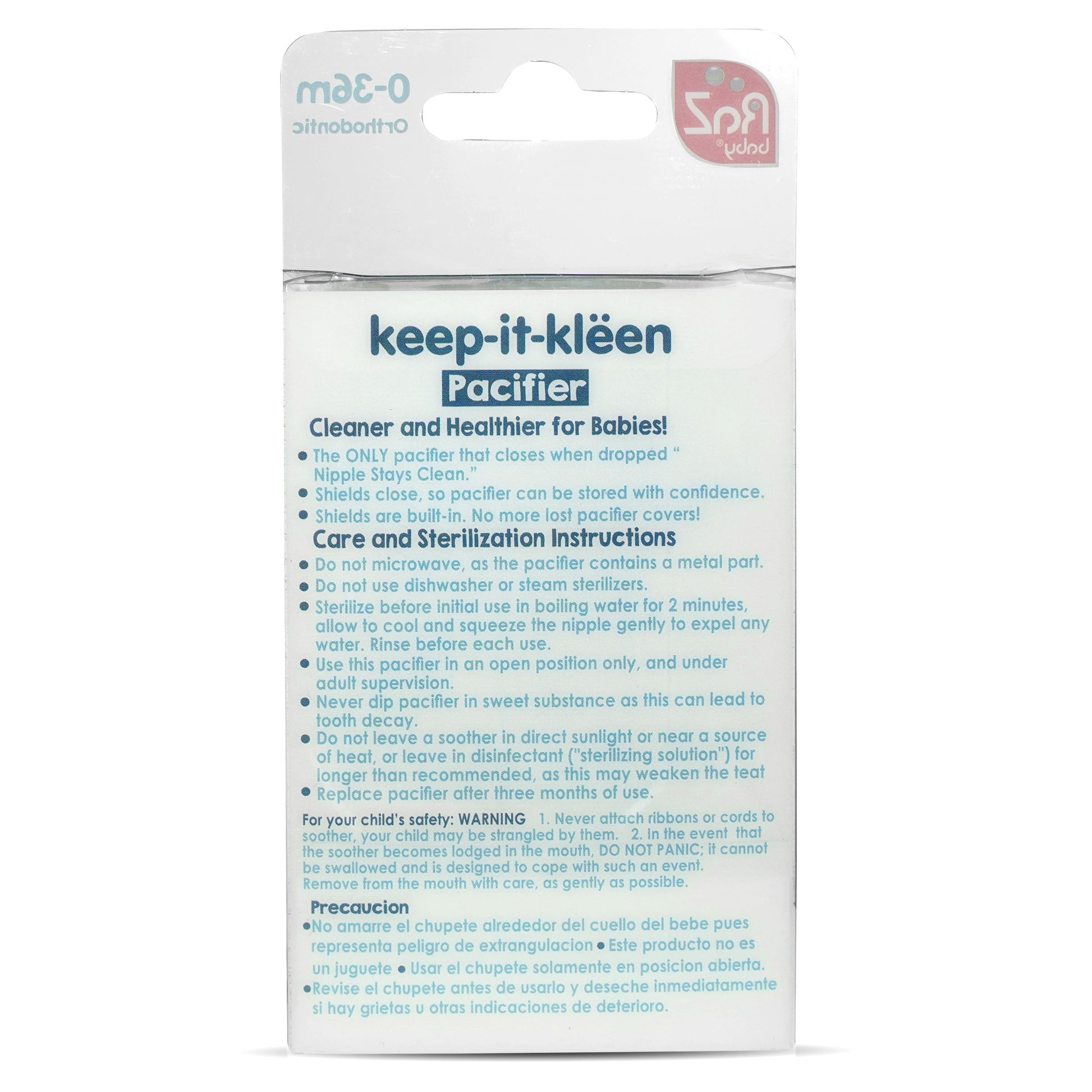 Keep-It-Kleen Pacifier 0-36M (2-Pack), Closes Automatically When Dropped | Elephant/Monkey