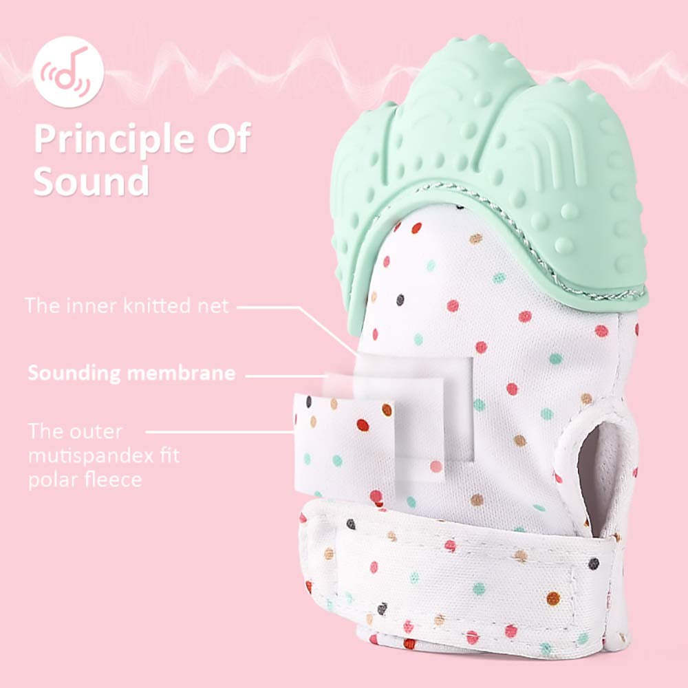 Baby Teething Mitten for Babies - Self-Soothing Pain Relief Teething Toys Glove for Teething Babies, Toddlers, Infants, Unisex - Natural Organic BPA Free,3+ Months (Mint Green)