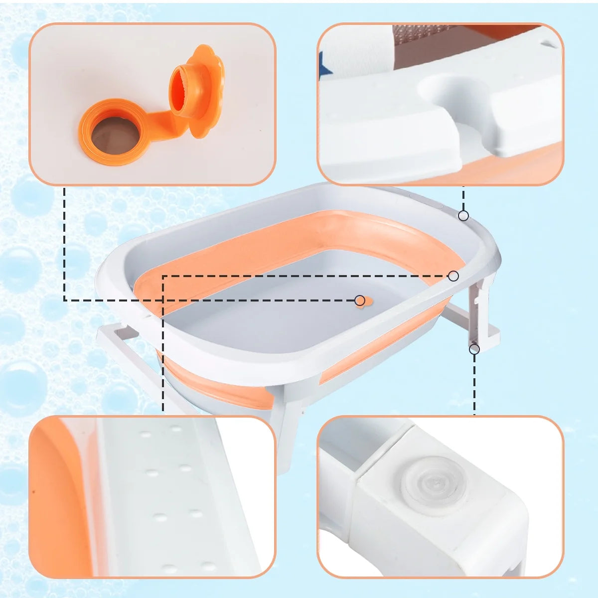 Foldable Baby Bathtub, Portable Travel Newborn Infants Bath Tubs, Pink+Floating Mat