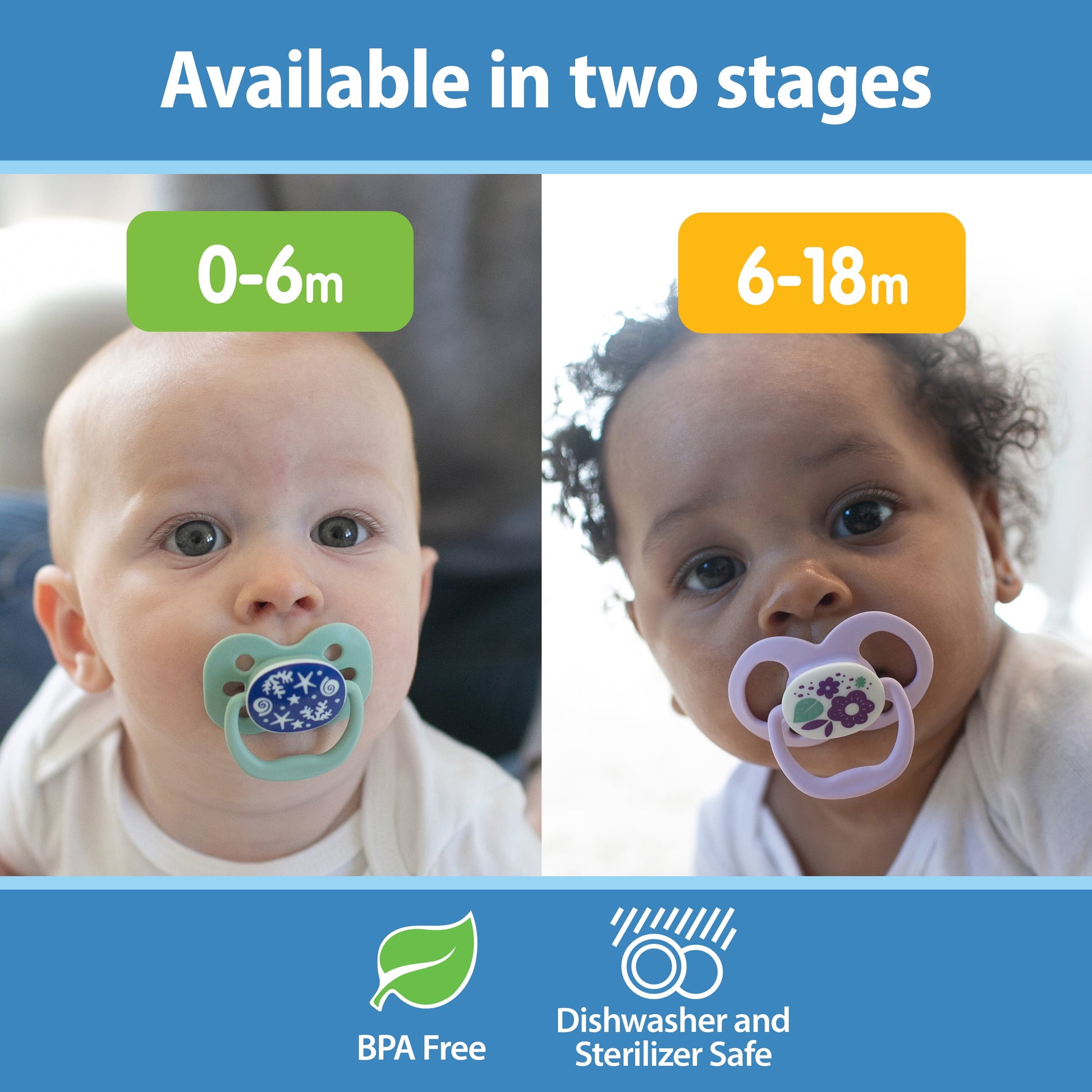 Advantage Baby Pacifier, Fully Symmetrical, Silicone Bulb, 0-6M, BPA Free, Sunrise/Glow, 4 Pack