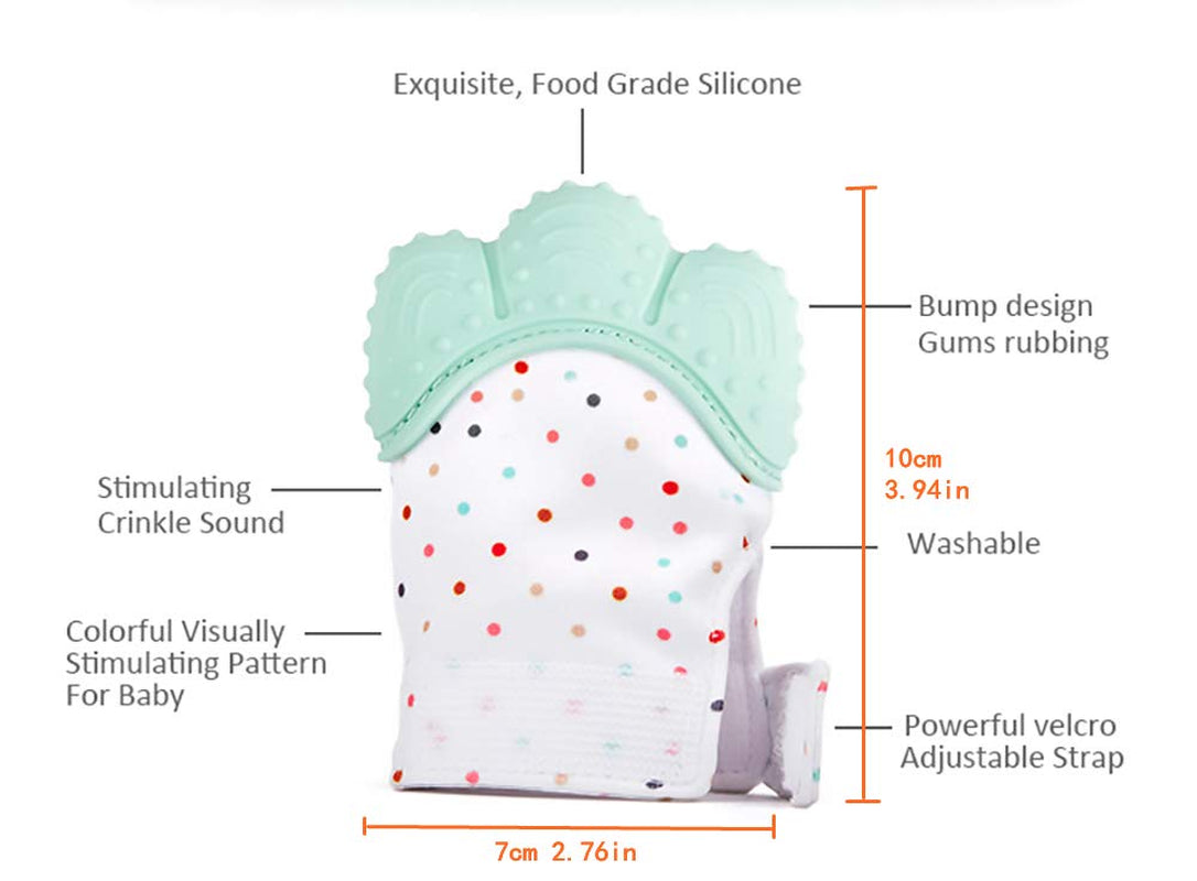 Baby Teething Mitten for Babies - Self-Soothing Pain Relief Teething Toys Glove for Teething Babies, Toddlers, Infants, Unisex - Natural Organic BPA Free,3+ Months (Mint Green)
