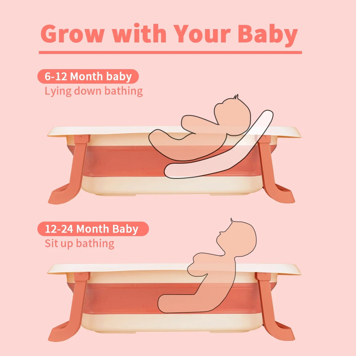Foldable Baby Bathtub, Portable Travel Newborn Infants Bath Tubs, Pink+Floating Mat