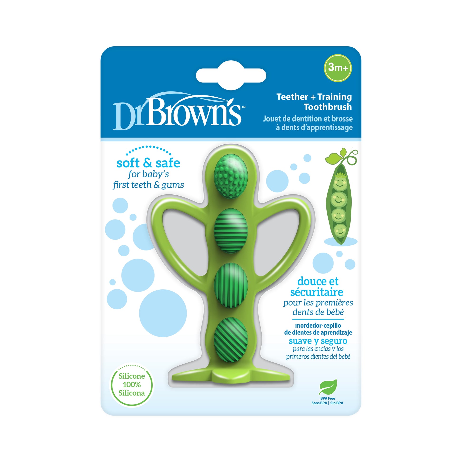 Peapod Teether & Training Toothbrush, Soft 100% Silicone, BPA Free, 3M+, 1 Pack