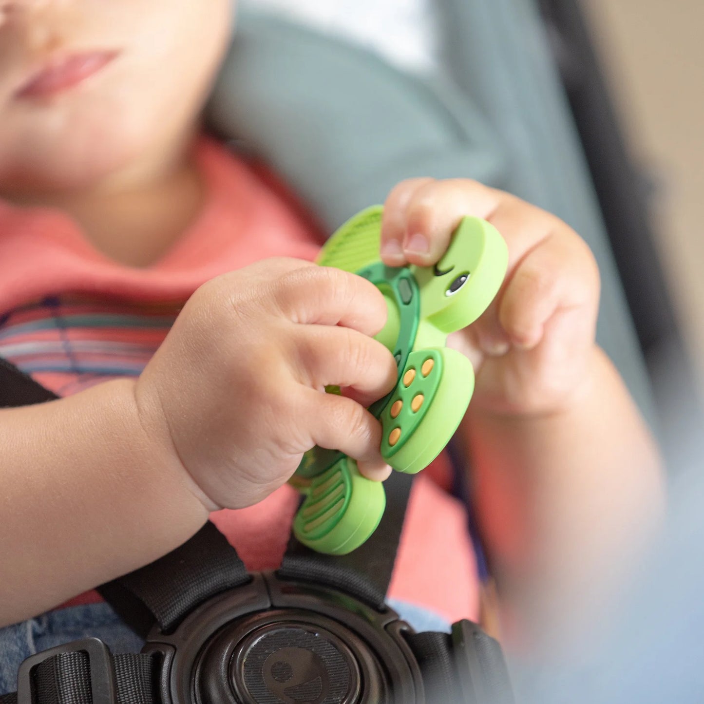 Teethe N' Pop Sensory Play Teether for Infants, Green Turtle Baby Teether