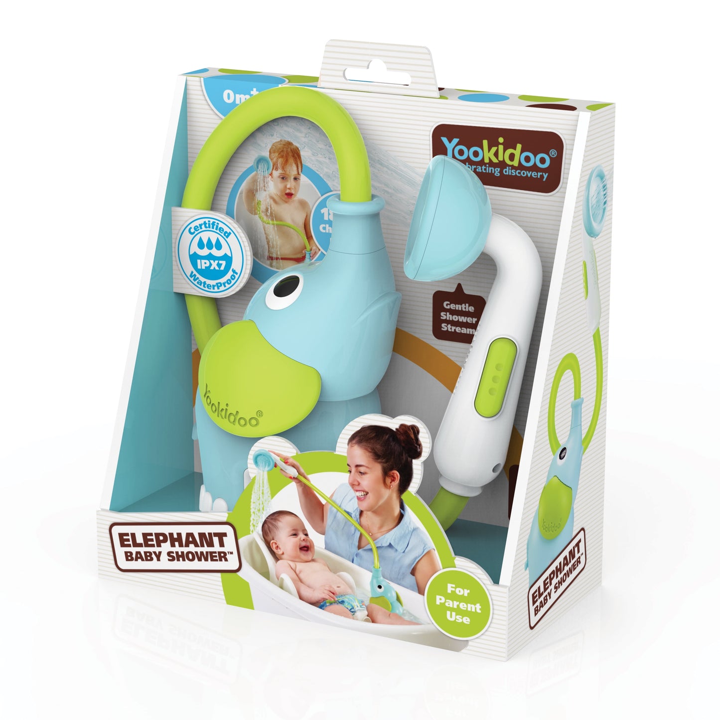 Elephant Baby Shower™ - Blue Elephant Water Pump and Trunk Spout Rinser - for Newborn Babies in Tub or Sink
