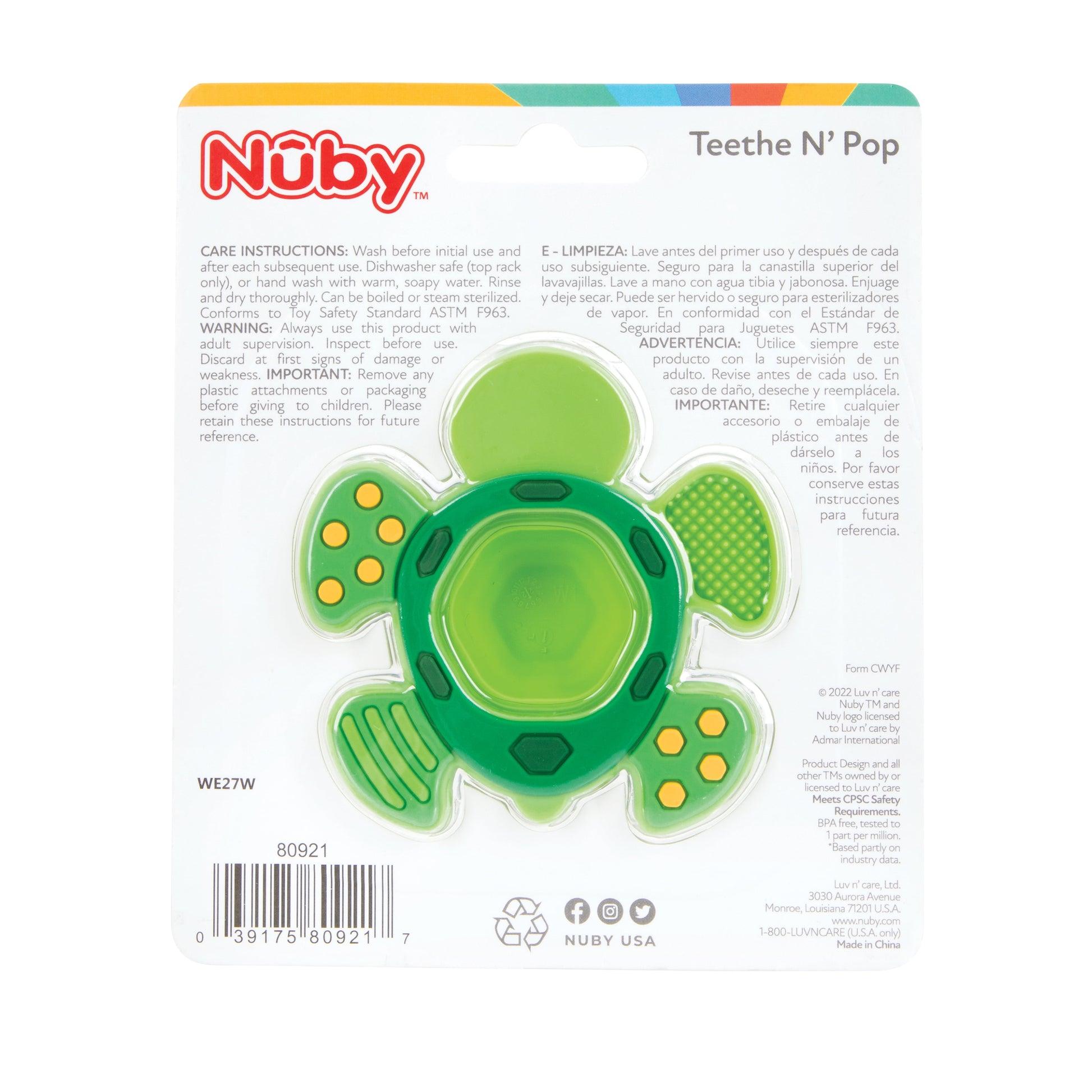 Teethe N' Pop Sensory Play Teether for Infants, Green Turtle Baby Teether