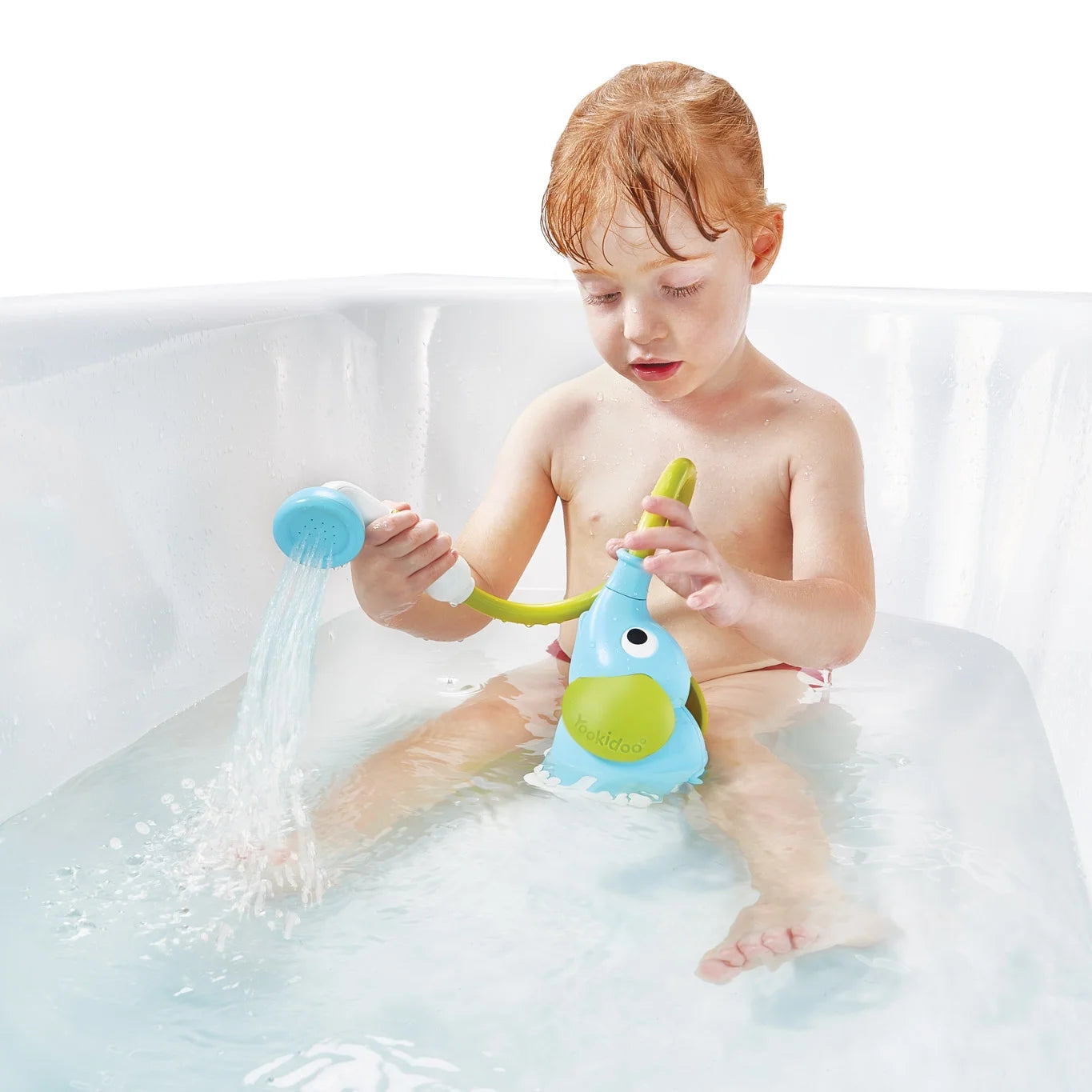 Elephant Baby Shower™ - Blue Elephant Water Pump and Trunk Spout Rinser - for Newborn Babies in Tub or Sink