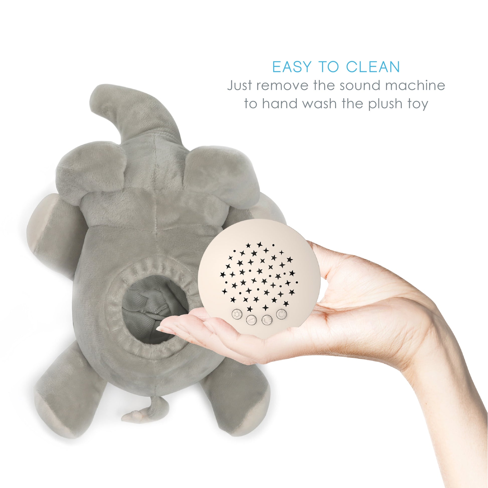 Purebaby Sound Sleepers Portable Baby Sound Machine & Star Projector - Plush Sleep Aid for Baby and Toddlers, Night Light, 10 Lullabies, White Noise, and Heartbeat Sounds (Elephant)