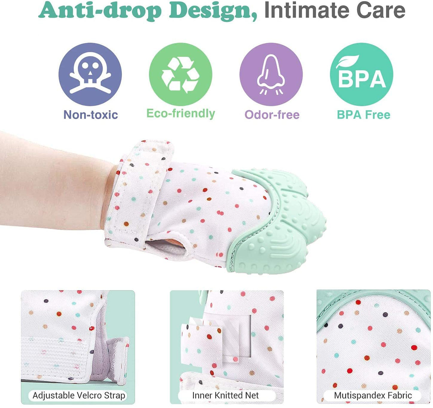Baby Teething Mitten for Babies - Self-Soothing Pain Relief Teething Toys Glove for Teething Babies, Toddlers, Infants, Unisex - Natural Organic BPA Free,3+ Months (Mint Green)